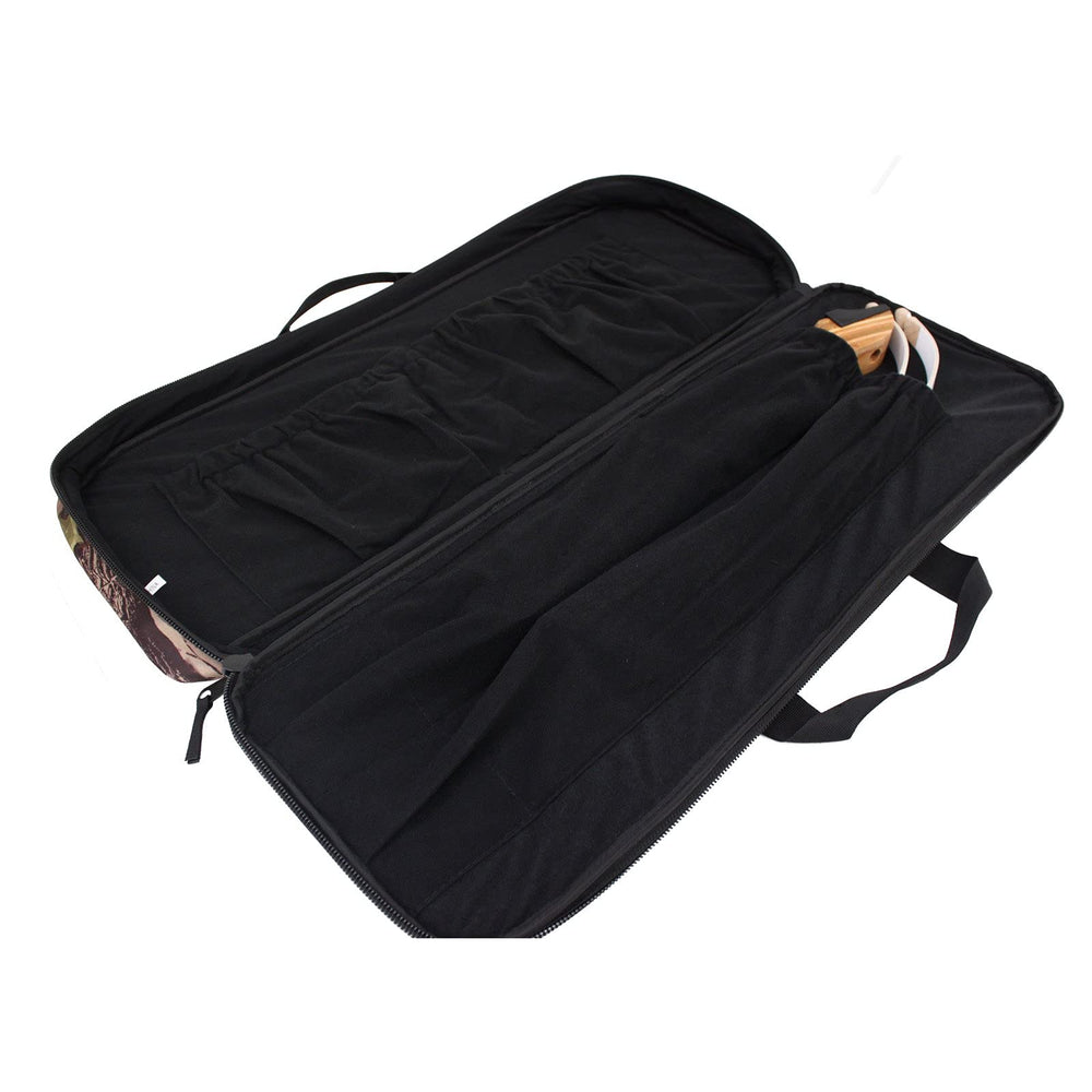 SAS Recurve Takedown Bow Case camo back panel with arrow tube holder