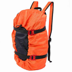 SASKATE folding rope bag orange front view shows durable exterior for rugged climbing days.