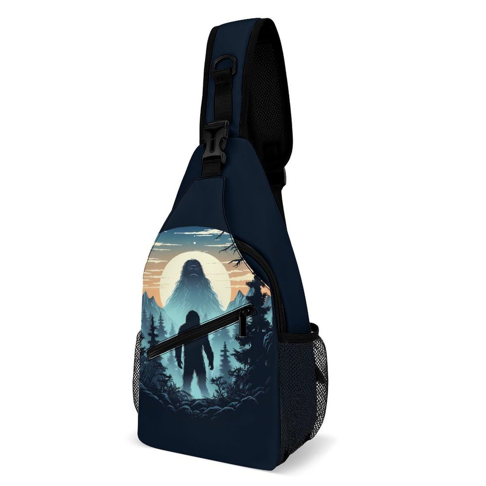 Sasquatch Bigfoot sling bag travel crossbody, durable twill fabric for daily adventures