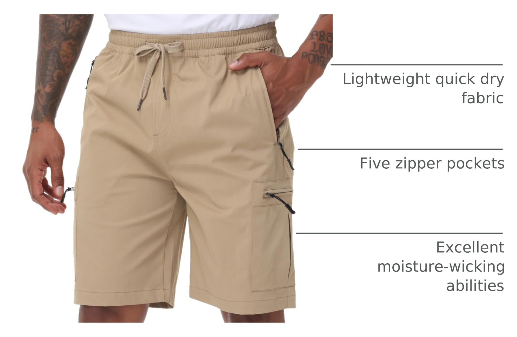 Satankud cargo shorts back zip pocket for valuables.