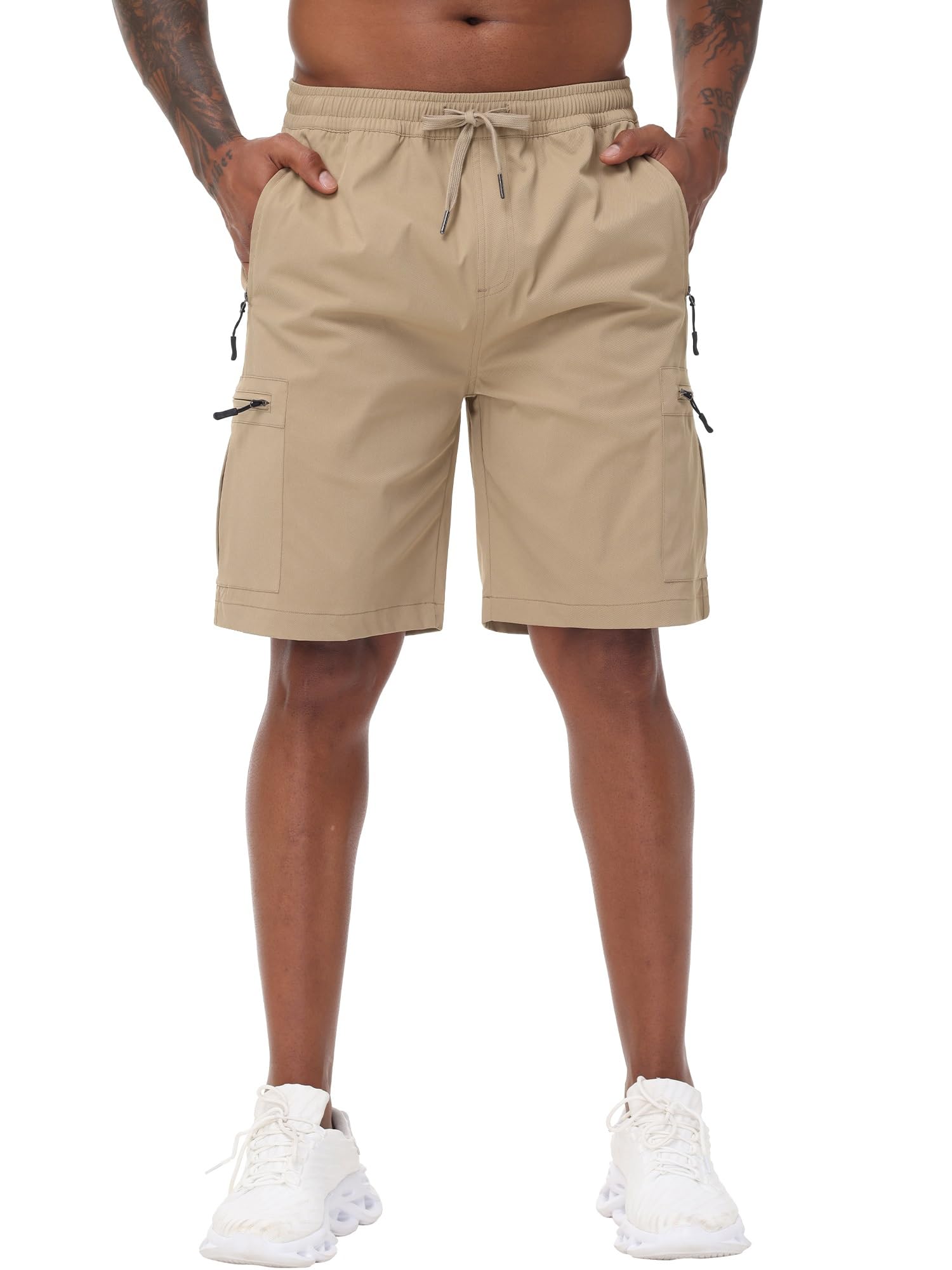 Satankud cargo shorts pocket detail with zip pockets for secure storage.