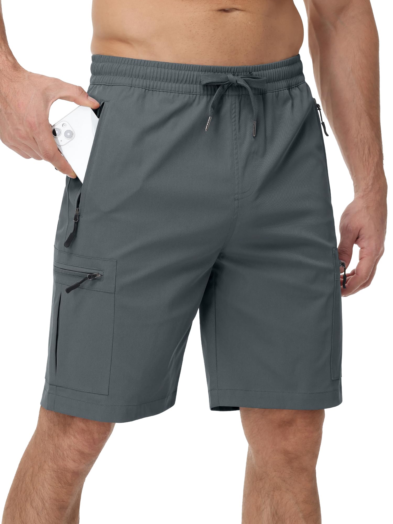 Satankud men's cargo hiking shorts front view with zip pockets for secure daily carry