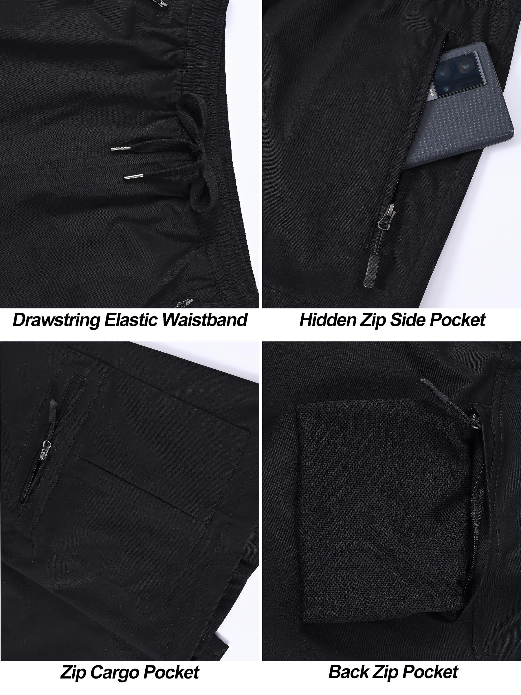 Satankud men's cargo hiking shorts quick-dry fabric on hot day in black