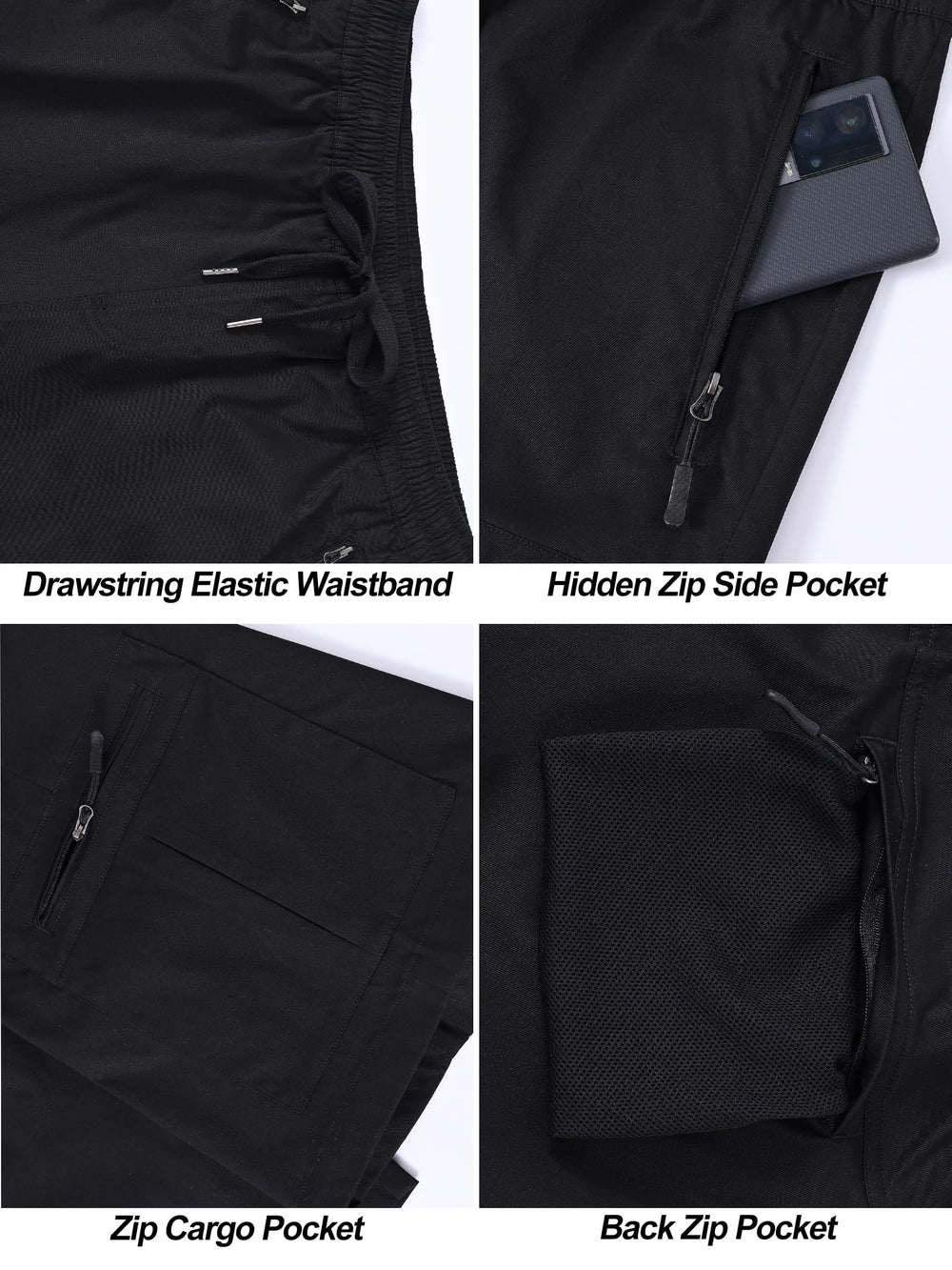 Satankud men's cargo hiking shorts quick-dry fabric on hot day in black