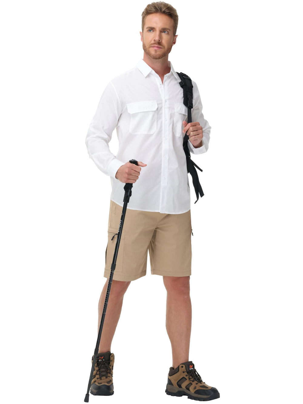 Satankud outdoor scene wearing cargo shorts during hiking and travel.