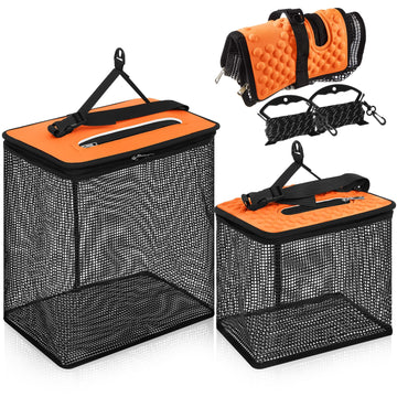 Orange SATINIOR large 10 gallon floating fishing basket with dimensions 15.5 x 9.7 x 14.5 inches