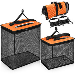 Orange SATINIOR large 10 gallon floating fishing basket with dimensions 15.5 x 9.7 x 14.5 inches