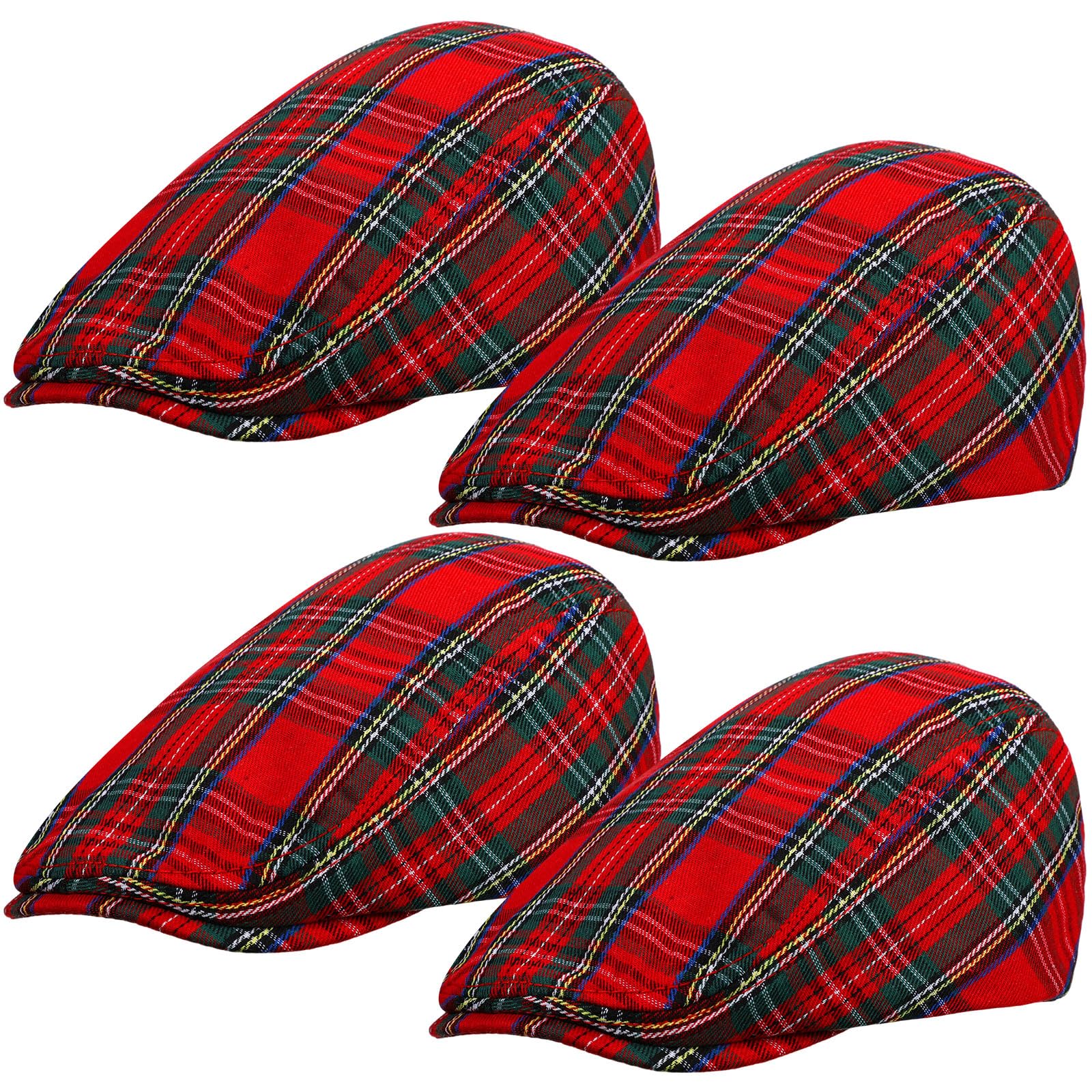 SATINIOR men's red plaid newsboy hat - front view