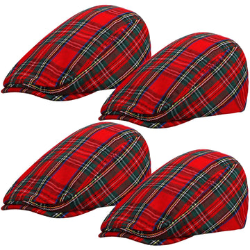 SATINIOR men's red plaid newsboy hat - front view