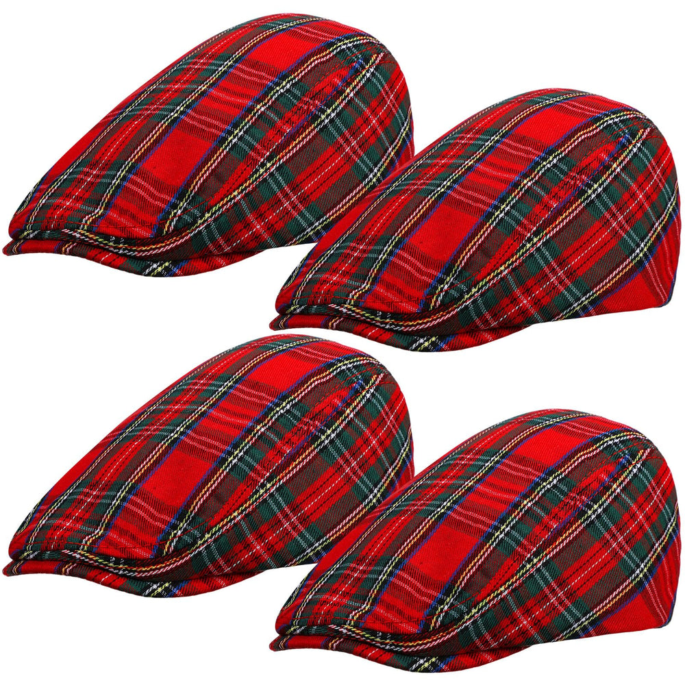 SATINIOR men's red plaid newsboy hat - front view