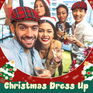 Set of four flat caps for men in red plaid