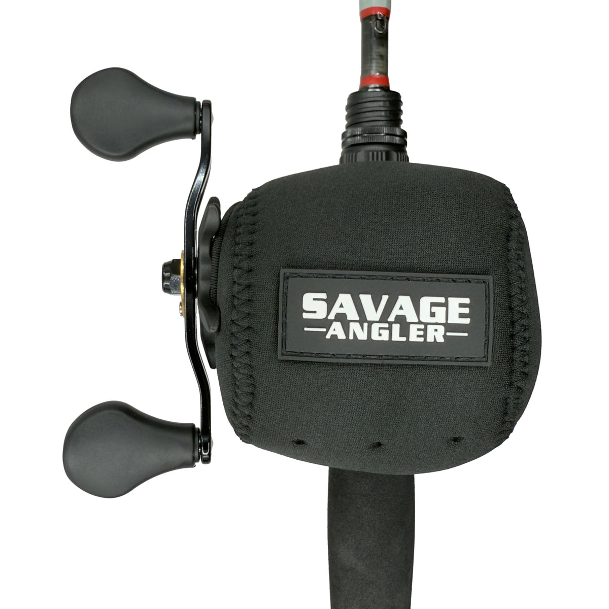 Savage Angler low-profile reel cover for left-handed 50-200 series protects reels from impacts.