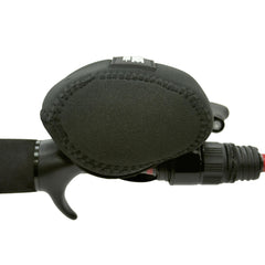 Savage Angler neoprene reel sleeve shows thick material for safe reel storage.