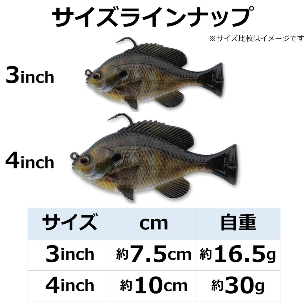 Savage Gear 3D Line Thru Bluegill lure packaging and color options display