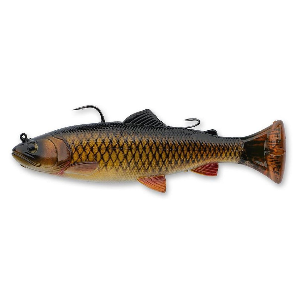 Savage Gear 3D Pulse Tail Trout RTF 6in carp front view shows realistic freshwater lure action.