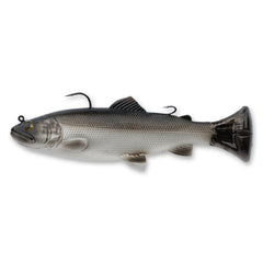 Savage Gear 3D Pulse Tail Trout Dirty Silver front view lifelike lure for big bass
