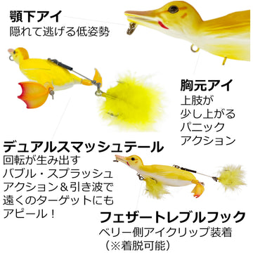 Savage Gear Duck Lure Rotating Feet create lively splashes on retrieve.