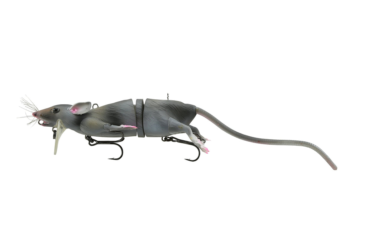Savage Gear R-300-GY 3D rat bait in gray showcasing lifelike movement to lure large predators.