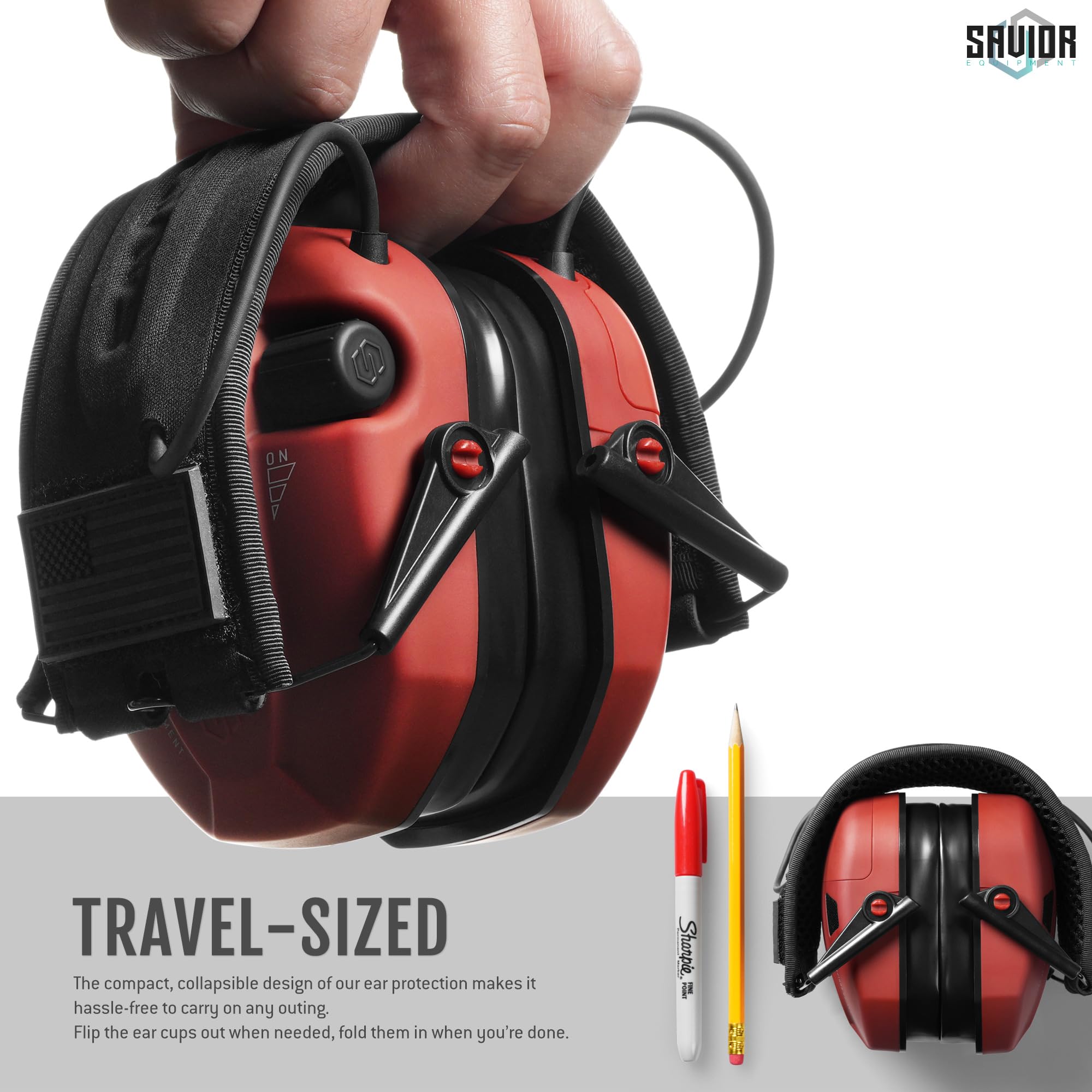 Savior Equipment Apollo earmuffs open packaging showing included batteries