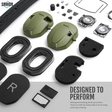 Savior Equipment Apollo earmuffs worn with cap and sunglasses for range comfort.
