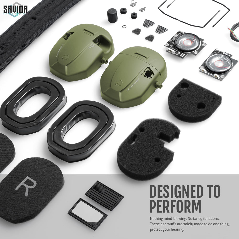 Savior Equipment Apollo earmuffs worn with cap and sunglasses for range comfort.