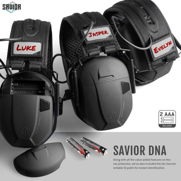 Savior Equipment Apollo earmuffs writable ID patch and flag patch included for easy personalization.