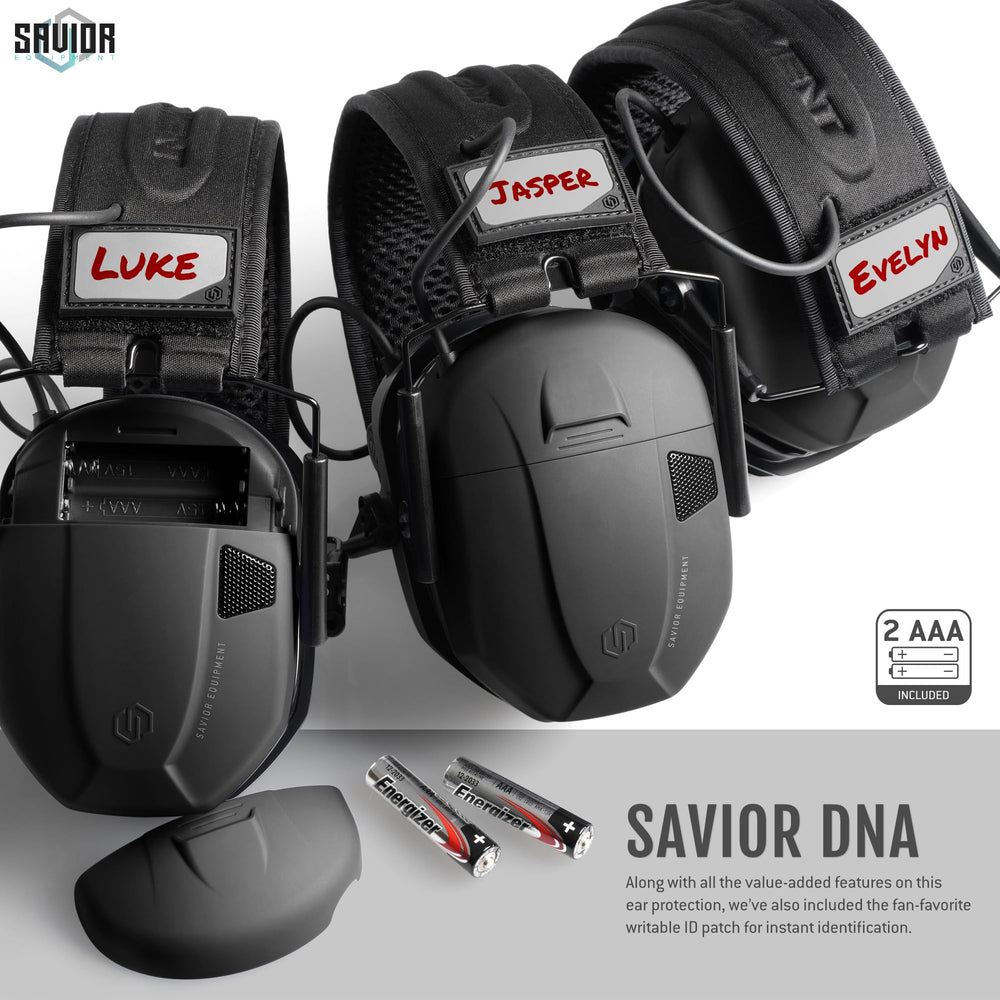 Savior Equipment Apollo earmuffs writable ID patch and flag patch included for easy personalization.