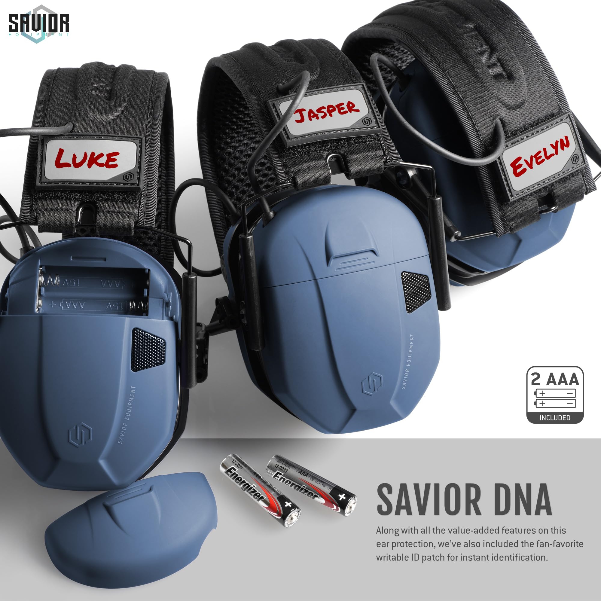 Savior Equipment Apollo ear muffs ID patch and flag badge personalize your gear at the range.