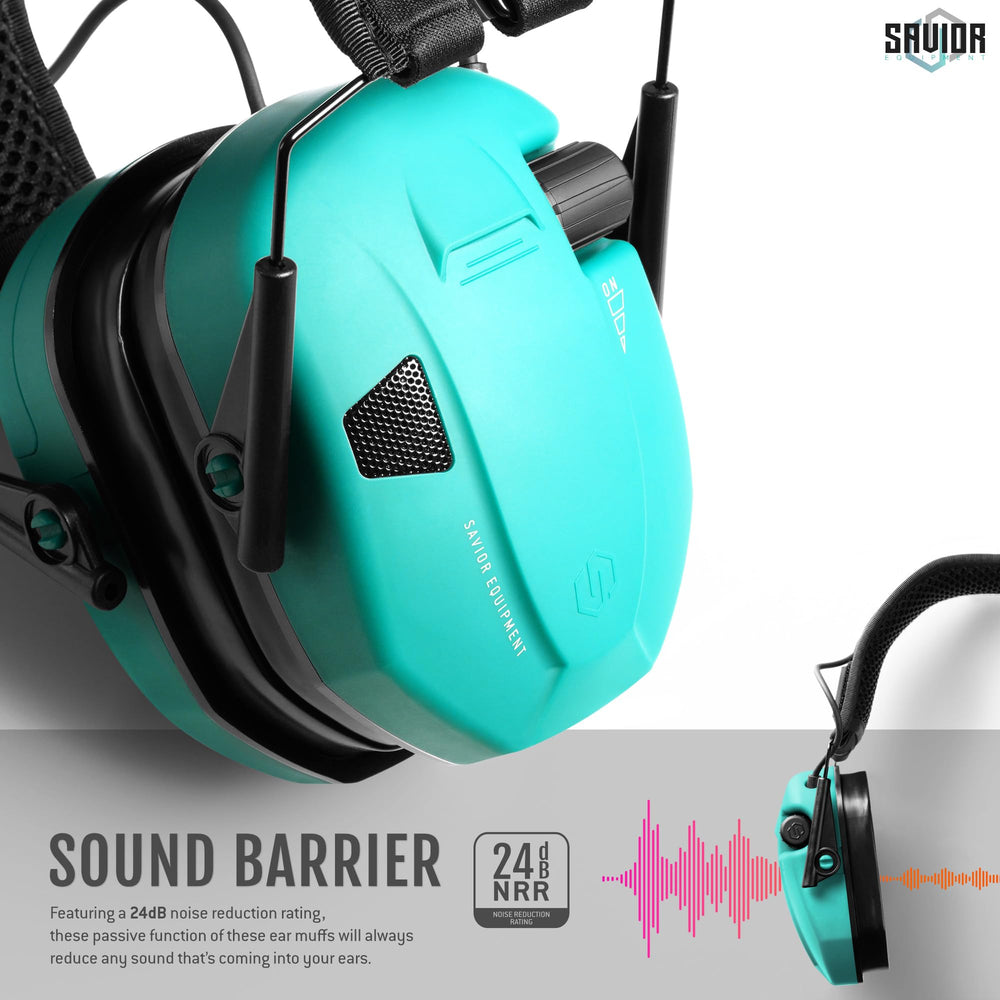 Savior Equipment Apollo earmuffs teal adjustable headband provides comfortable fit for long sessions