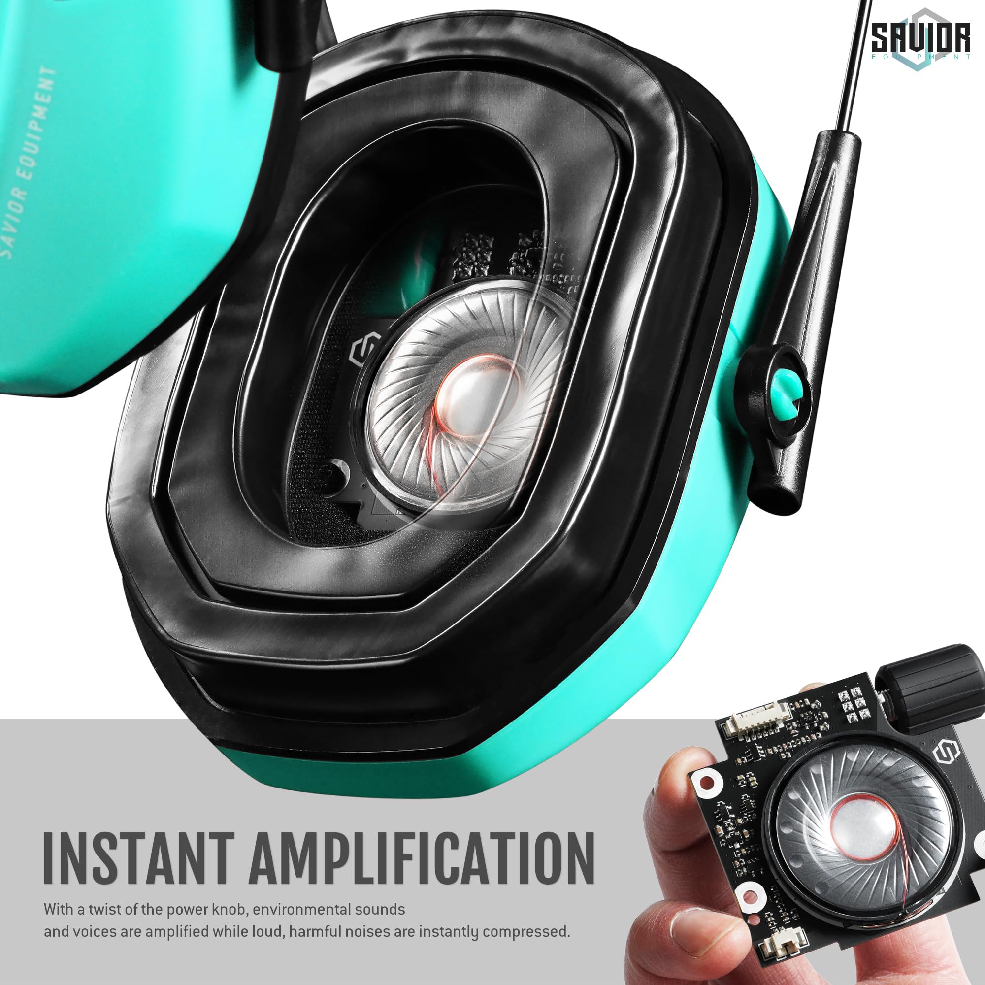 Savior Equipment Apollo earmuffs teal cooling gel pads offer comfort during extended wear