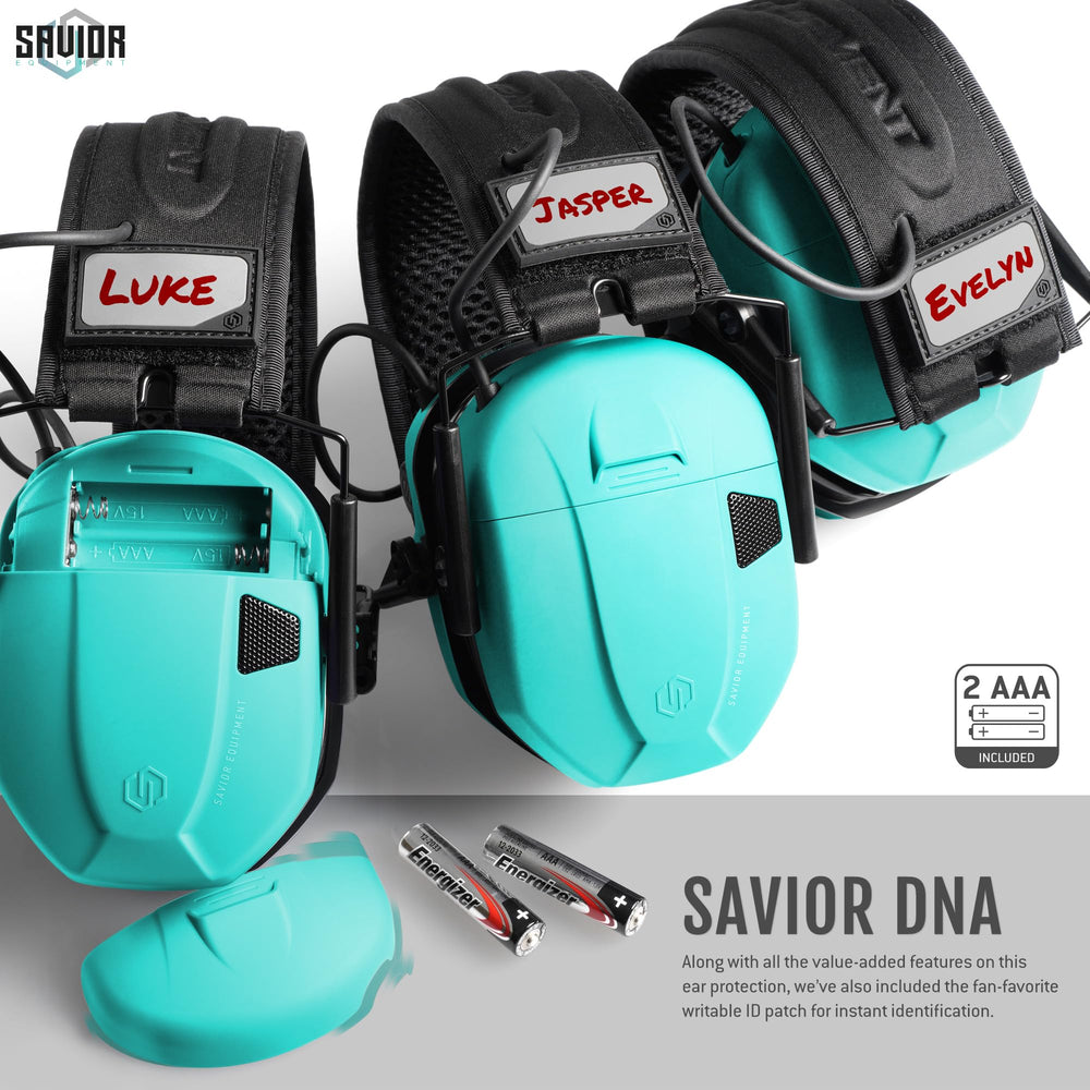 Savior Equipment Apollo earmuffs teal writable patch helps identify your gear quickly