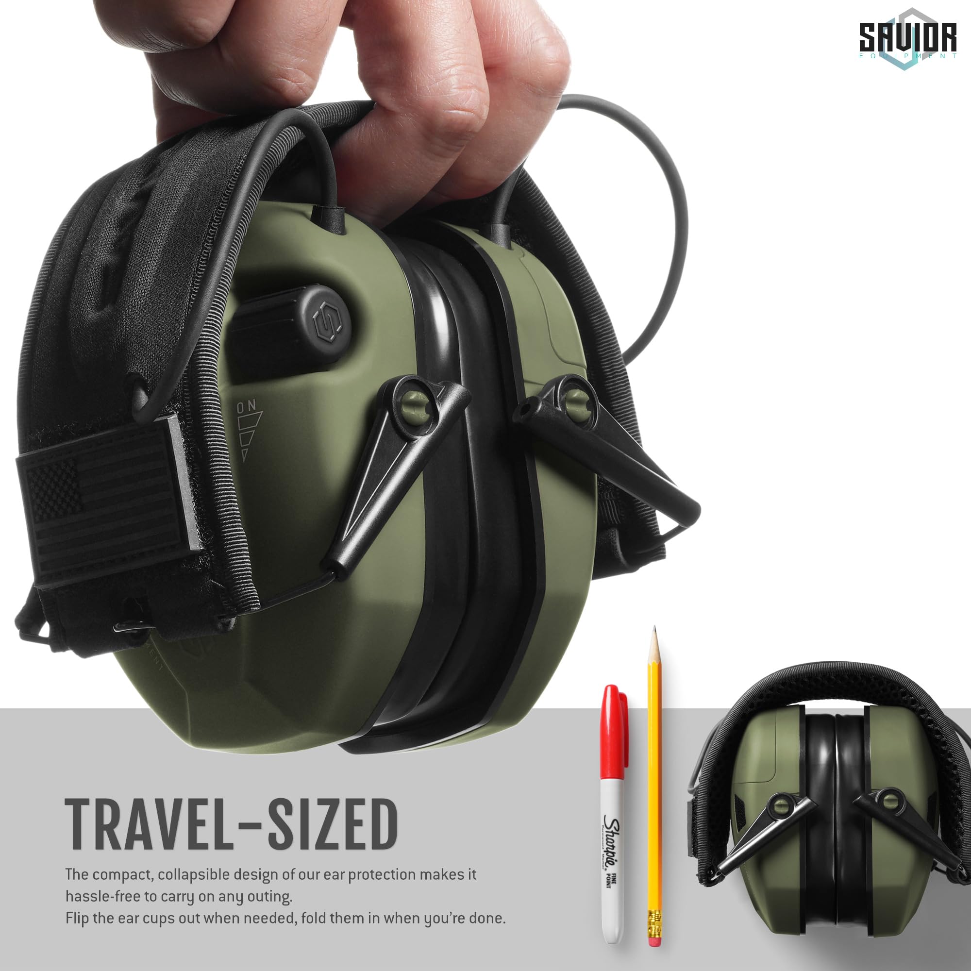 Savior Equipment Apollo earmuffs volume knob for easy sound amplification control.