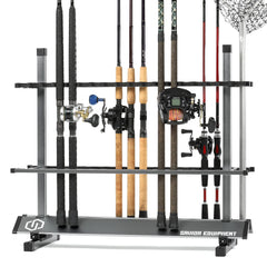 Savior Equipment fishing rod rack gray front view with organized slots