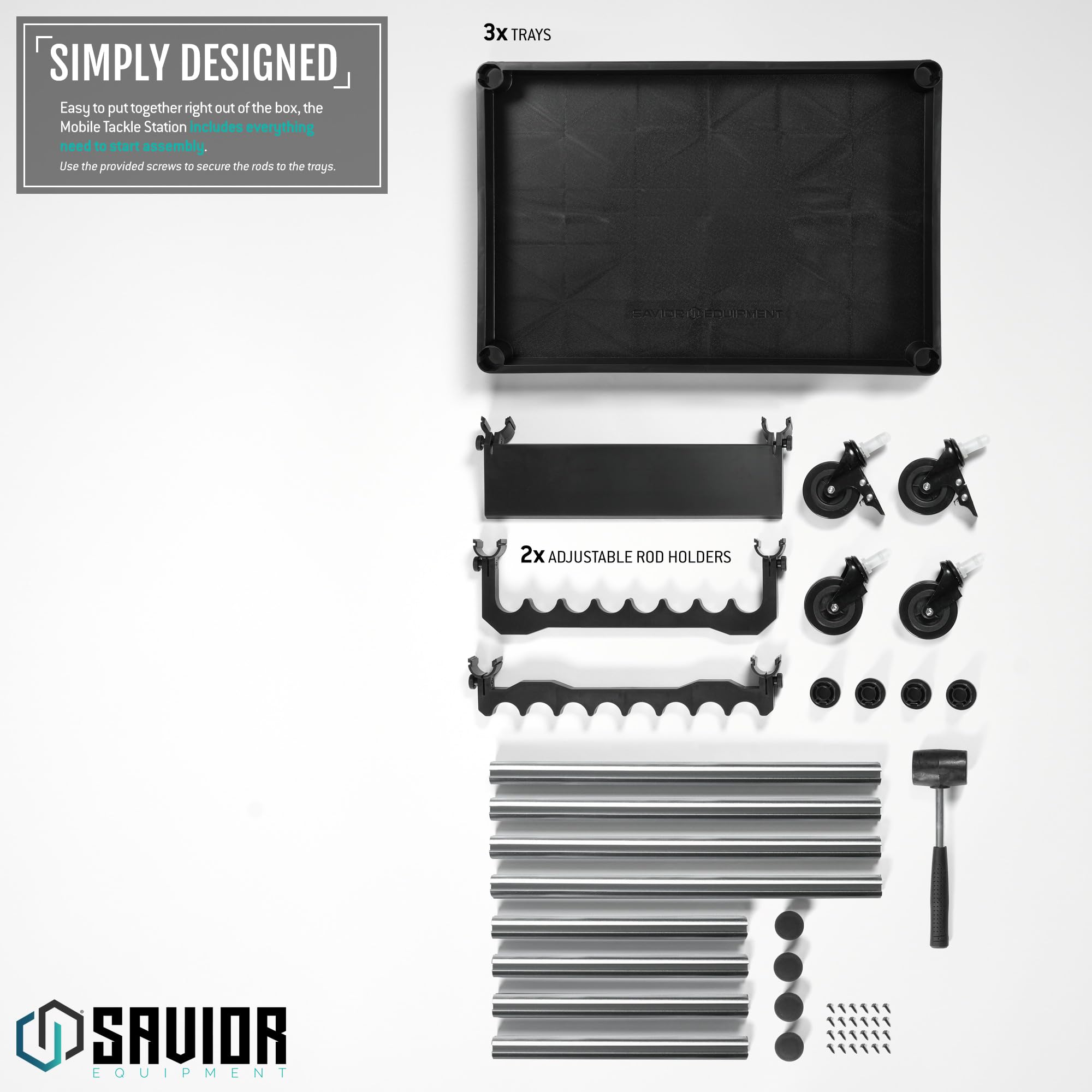 Savior Equipment adjustable rod holders demonstrate fit for fly, spinning, and casting rods.