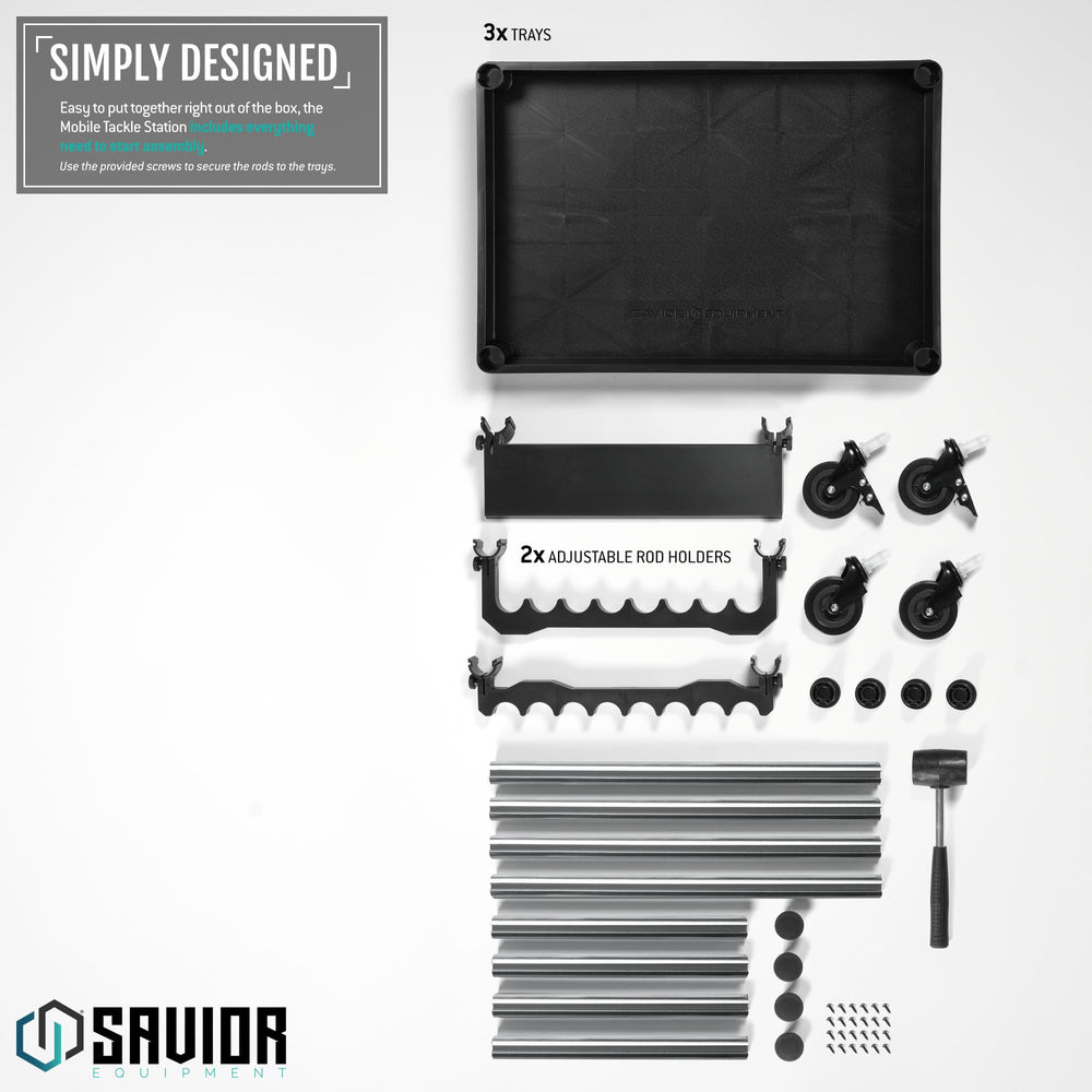 Savior Equipment adjustable rod holders demonstrate fit for fly, spinning, and casting rods.