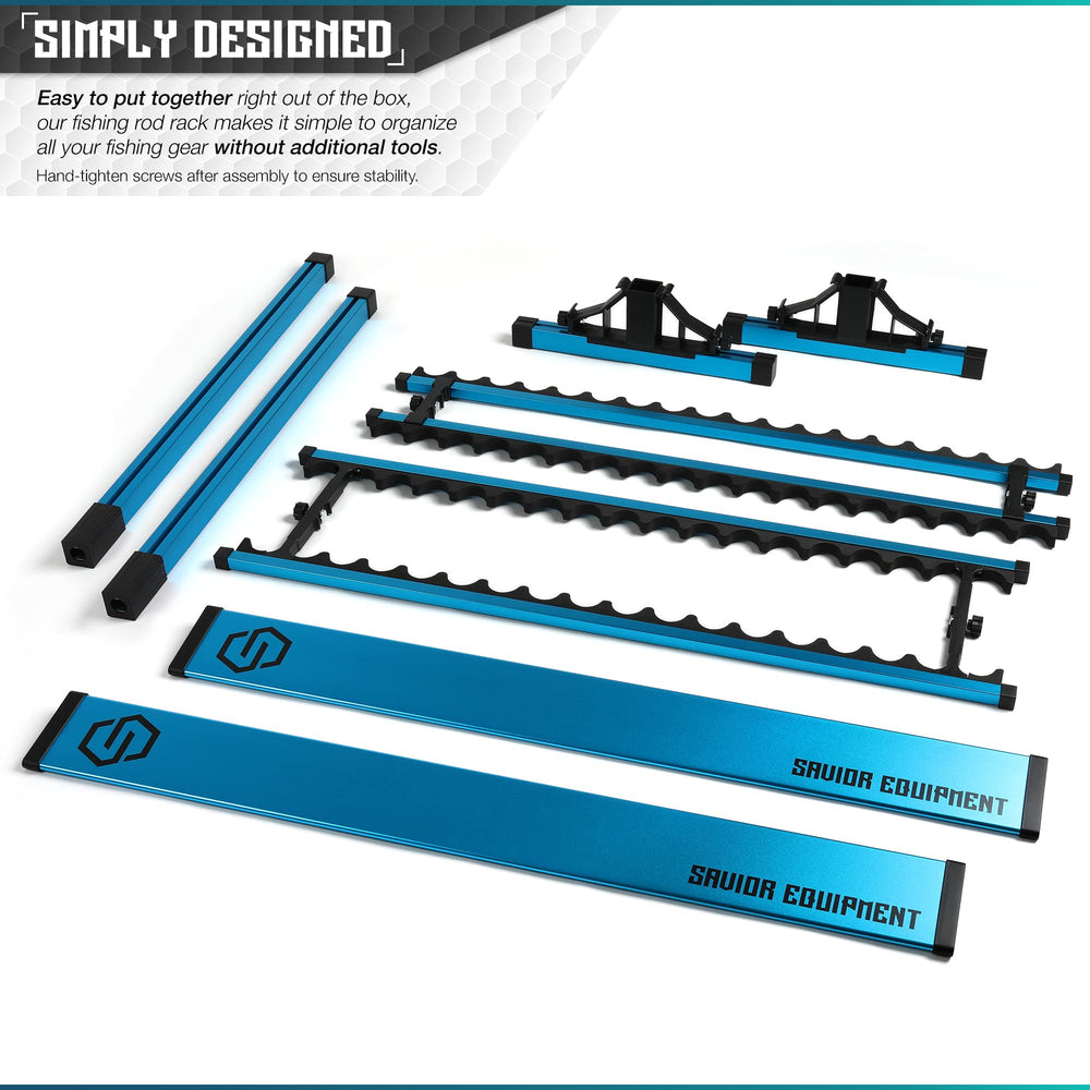 Savior Equipment quick-assembly guide blue depicts fast, simple installation