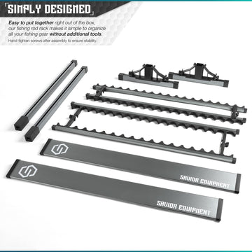 Savior Equipment rod and reel storage on gray aluminum stand