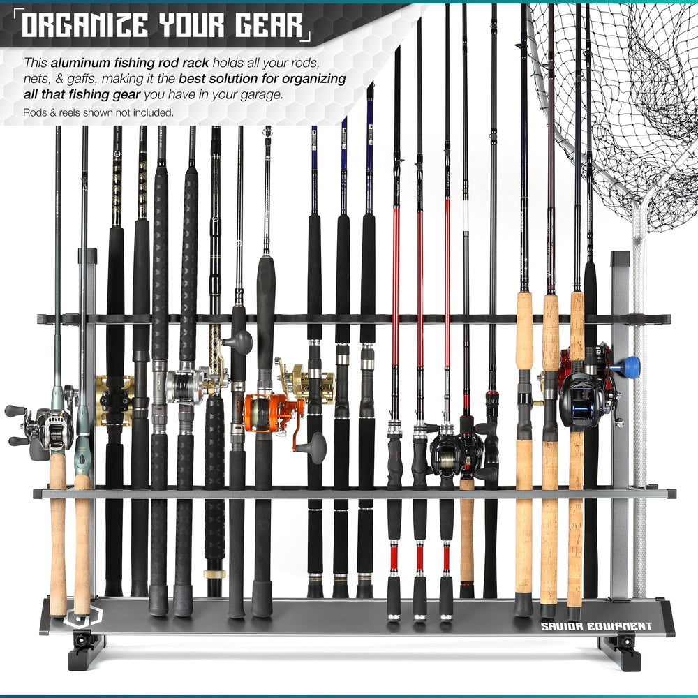 Savior Equipment rod rack assembly gray demonstrates tool-free setup for quick storage