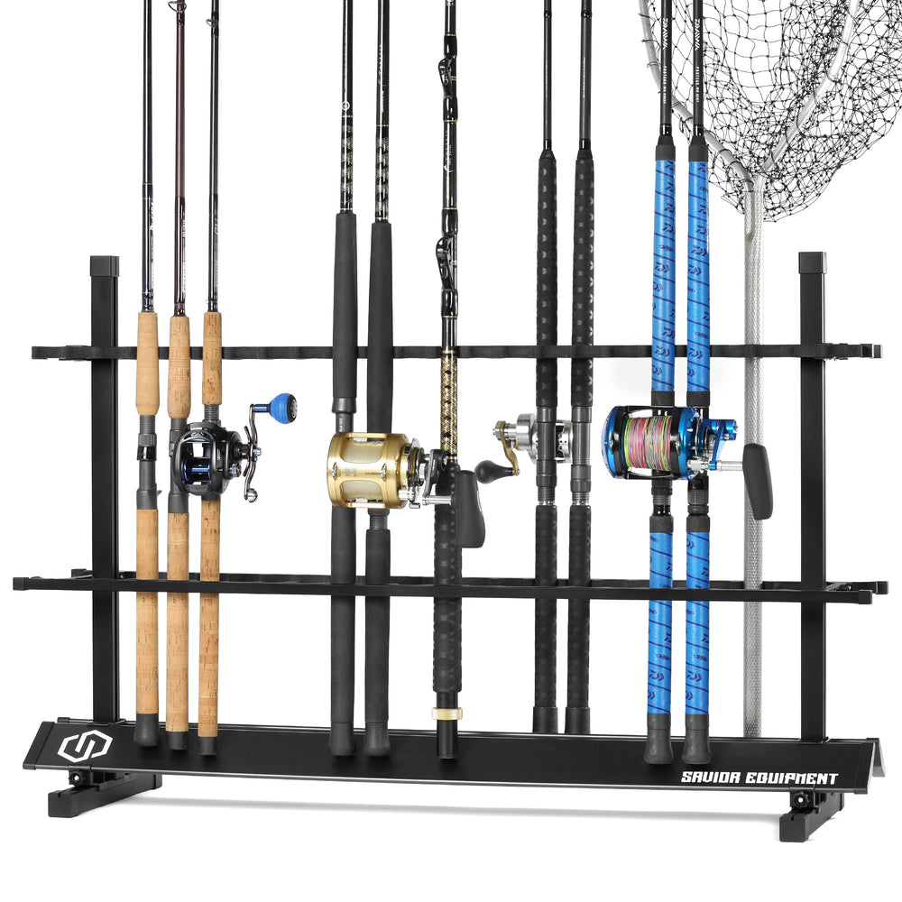 Savior Equipment rod rack front view shows sturdy aluminum frame for organized storage.