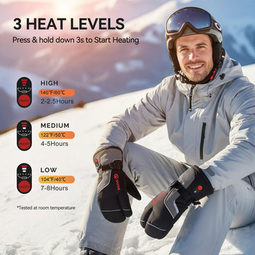 SAVIOR HEAT three-finger design enhances grip for skiing or skating.