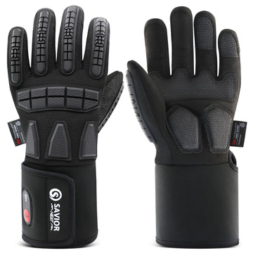 SAVIOR HEAT gloves battery setup demonstrates quick warm-up for cold workdays.
