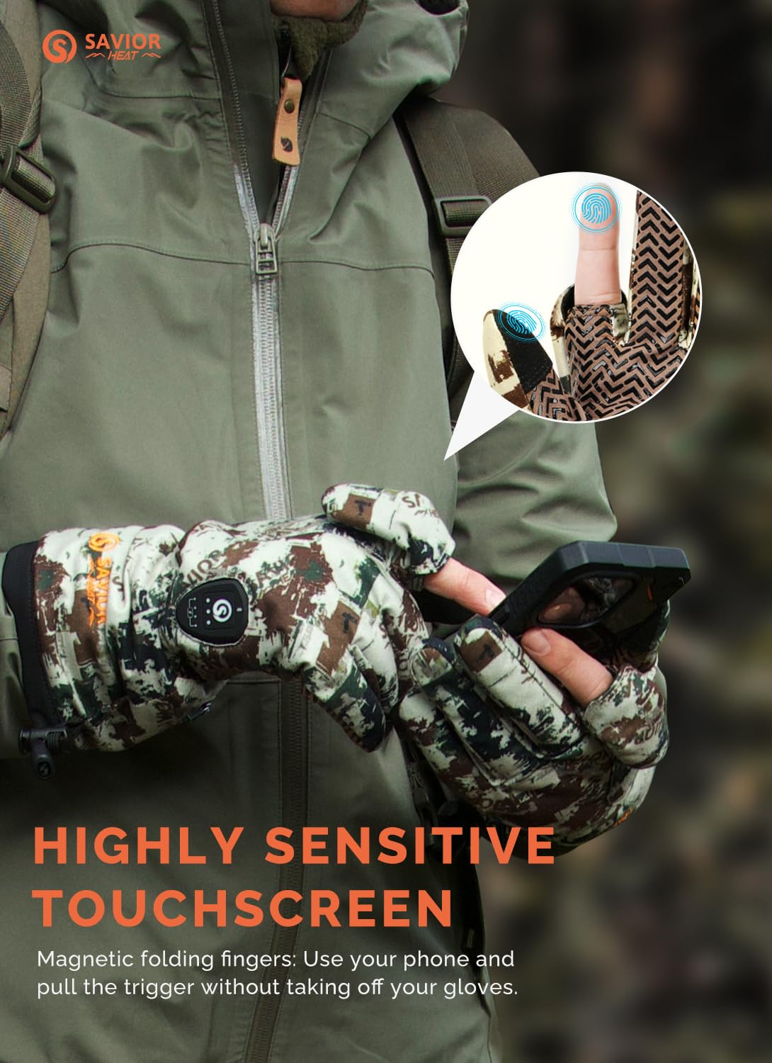 SAVIOR HEAT fingerless design with magnets enables precise trigger feel.