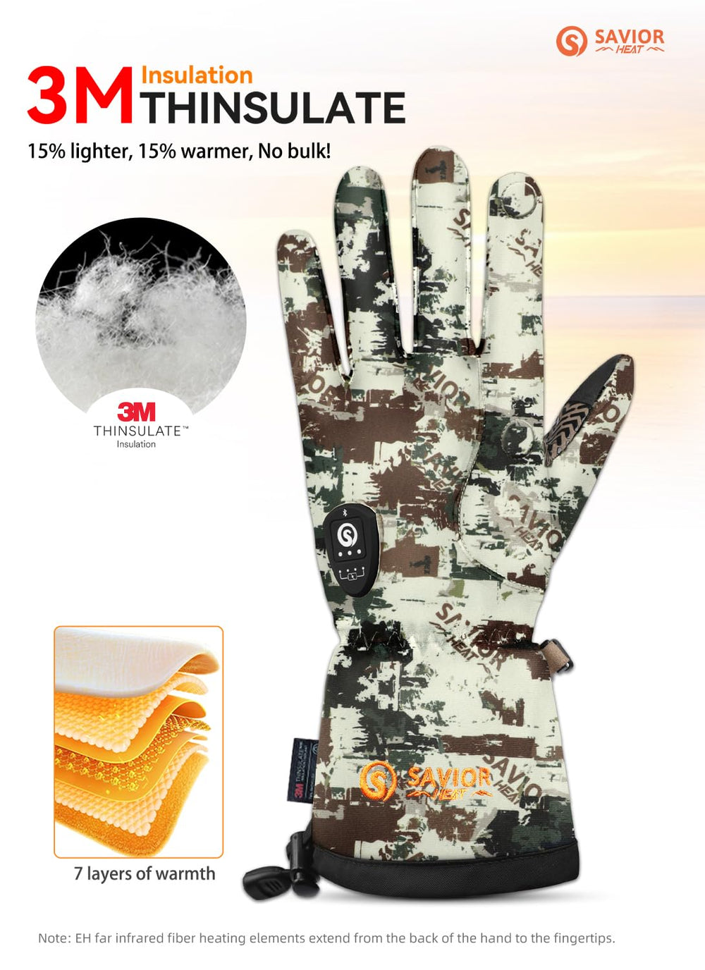 SAVIOR HEAT stealth camo fabric reduces noise to avoid spooking game.