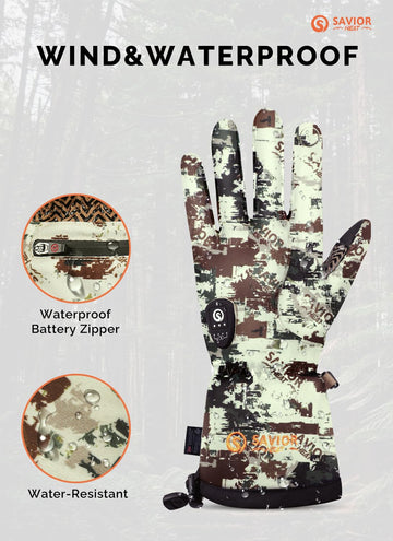 SAVIOR HEAT water-resistant shell protects the battery and hands.