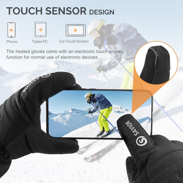 SAVIOR HEAT gloves water-resistant windproof shell blocks snow and gusts.