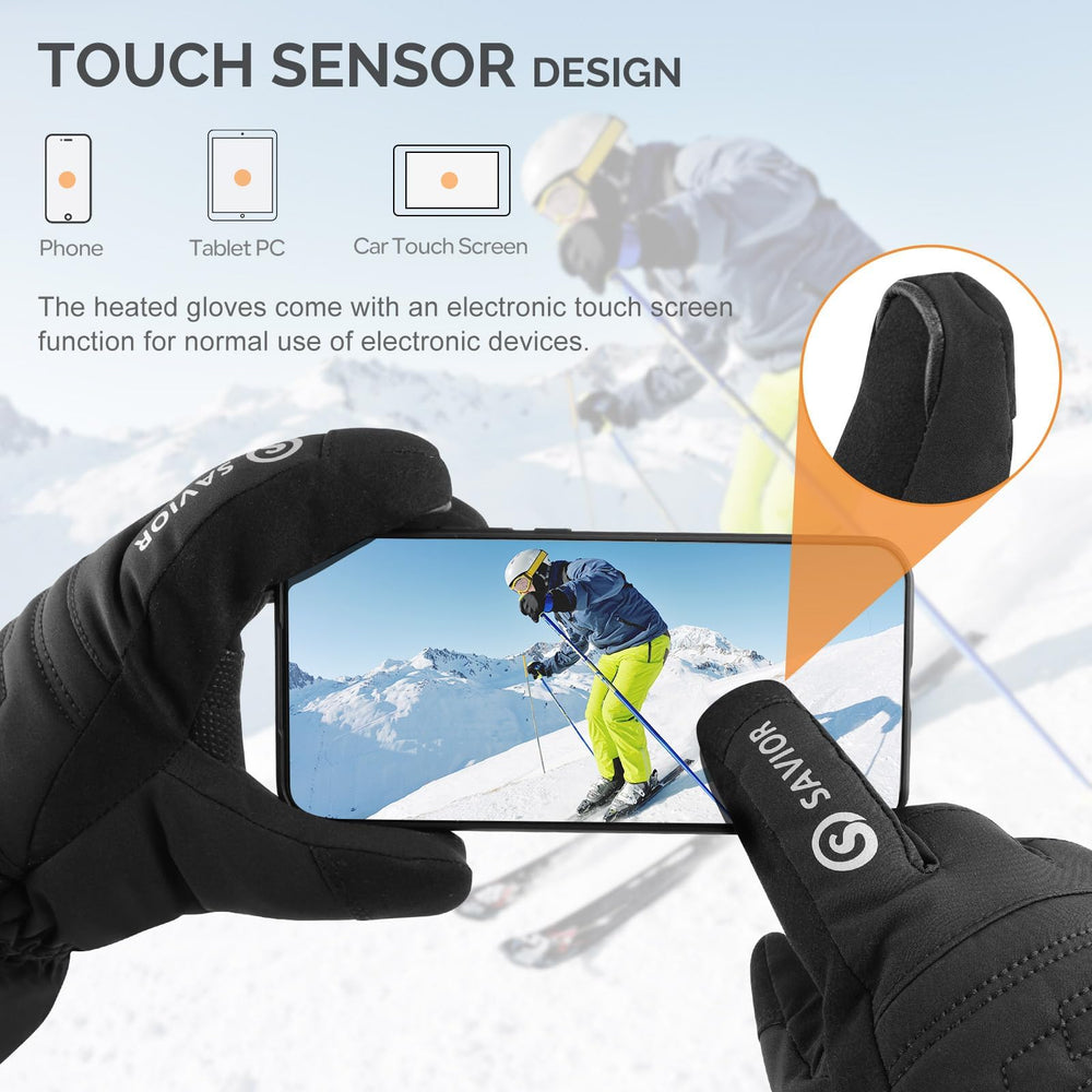 SAVIOR HEAT gloves water-resistant windproof shell blocks snow and gusts.
