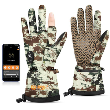 Savior Heat heated gloves camouflage front view showing all-weather warmth for hunting