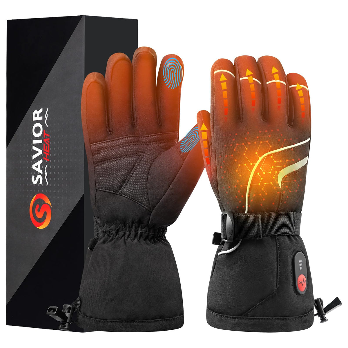 SAVIOR HEAT heated gloves front view for instant winter warmth.