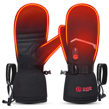 SAVIOR HEAT heated mittens packaging highlights premium warmth and gift readiness.