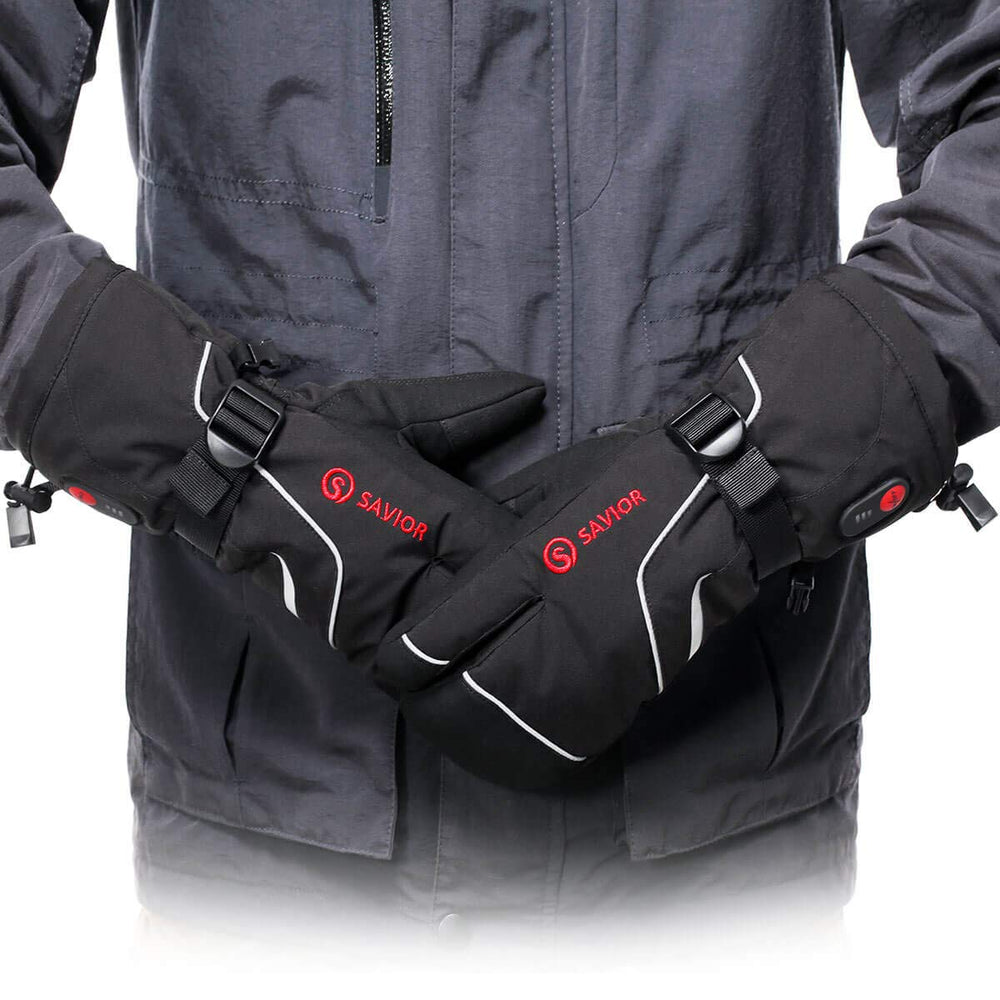 SAVIOR HEAT mittens reflective strip enhances visibility in low light.